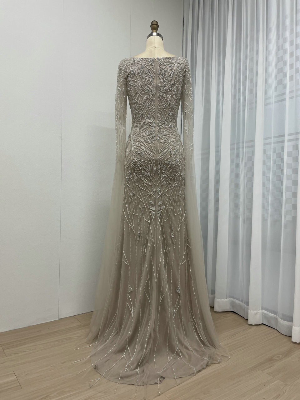 Square Neck Cape Long Sleeve Body Shaped Wedding Party Evening Dress MB40275