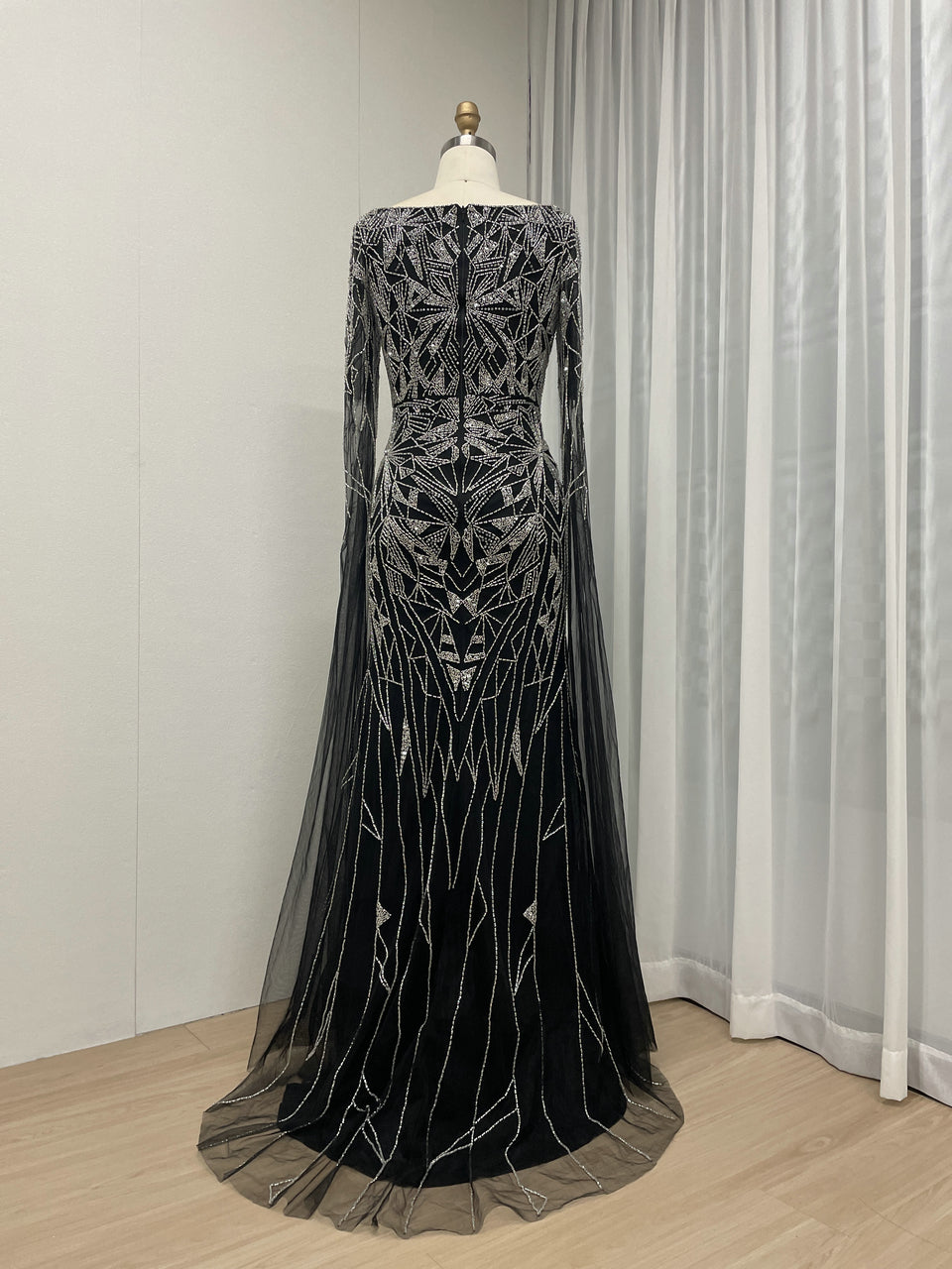 Square Neck Cape Long Sleeve Body Shaped Wedding Party Evening Dress MB40275