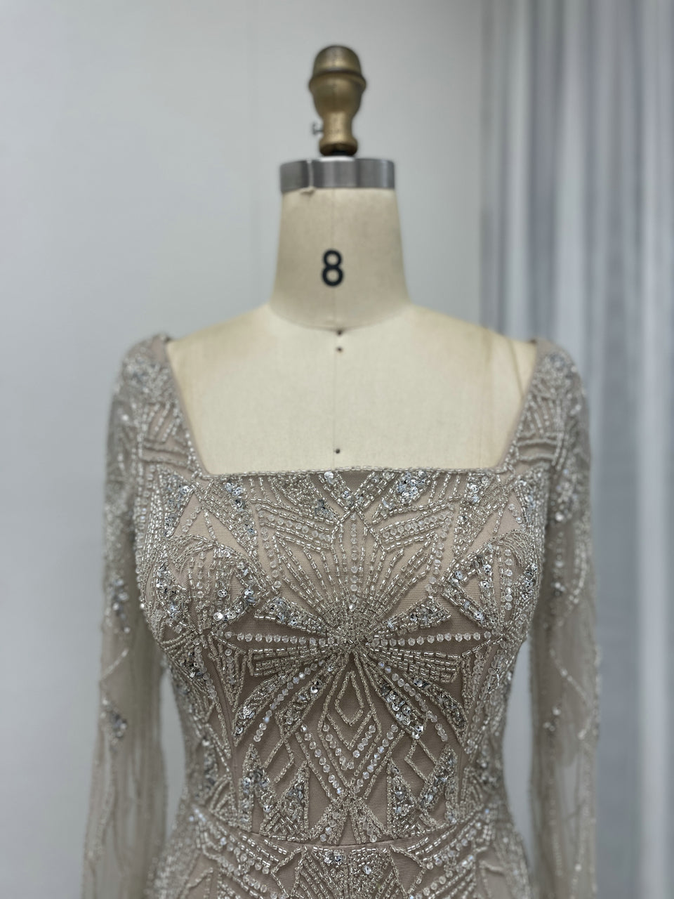 Square Neck Cape Long Sleeve Body Shaped Wedding Party Evening Dress MB40275