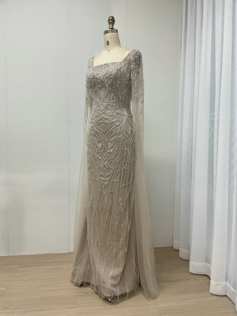 Square Neck Cape Long Sleeve Body Shaped Wedding Party Evening Dress MB40275