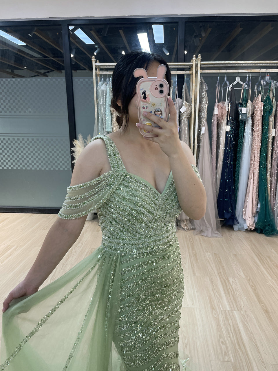 Spaghetti Strap Off Shoulder Couture Beading Birthday Party Prom Dress MB40276