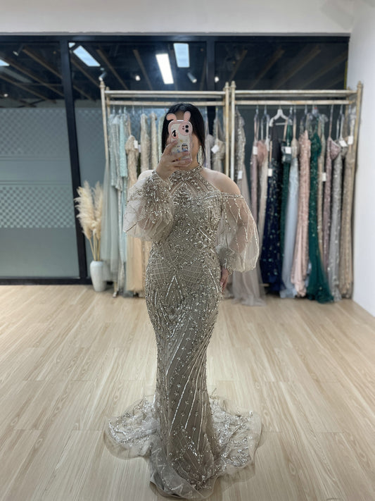 Halter Neck Couture Beading Long Sleeve New Year Party Dress MB40278