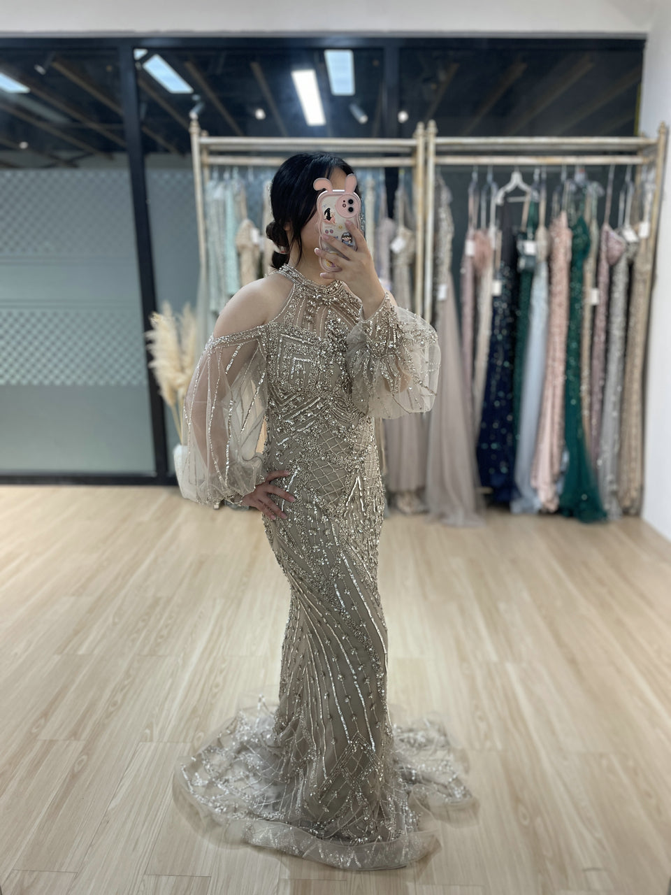 Halter Neck Couture Beading Long Sleeve New Year Party Dress MB40278