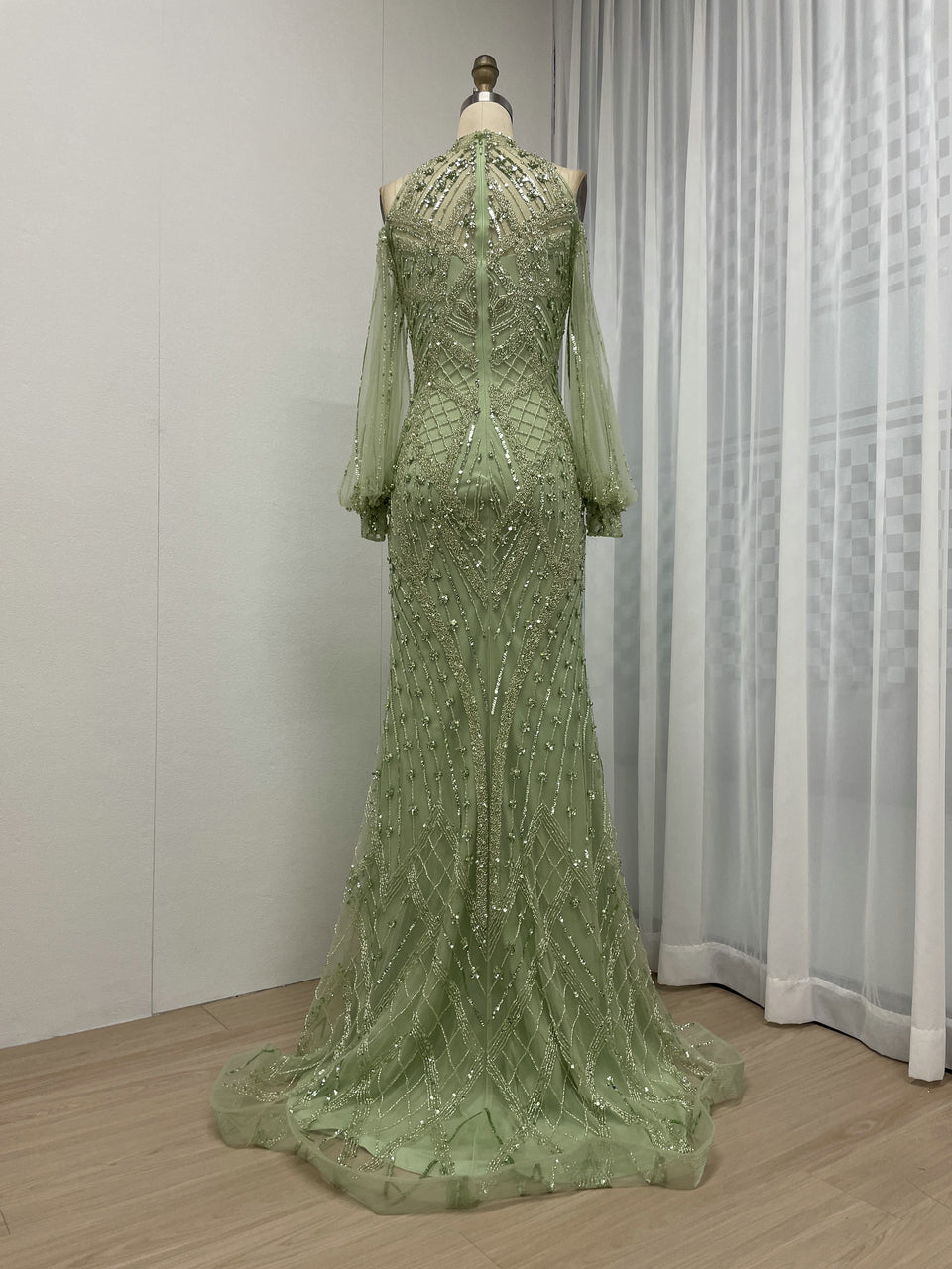 Halter Neck Couture Beading Long Sleeve New Year Party Dress MB40278