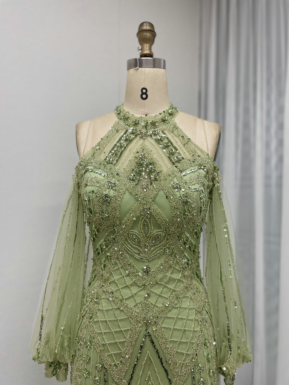 Halter Neck Couture Beading Long Sleeve New Year Party Dress MB40278