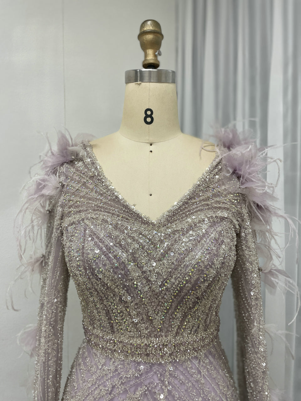 Luxury Feather Cape Sleeve Dubai Wedding Party A Line Couture Evening Dress MB40283