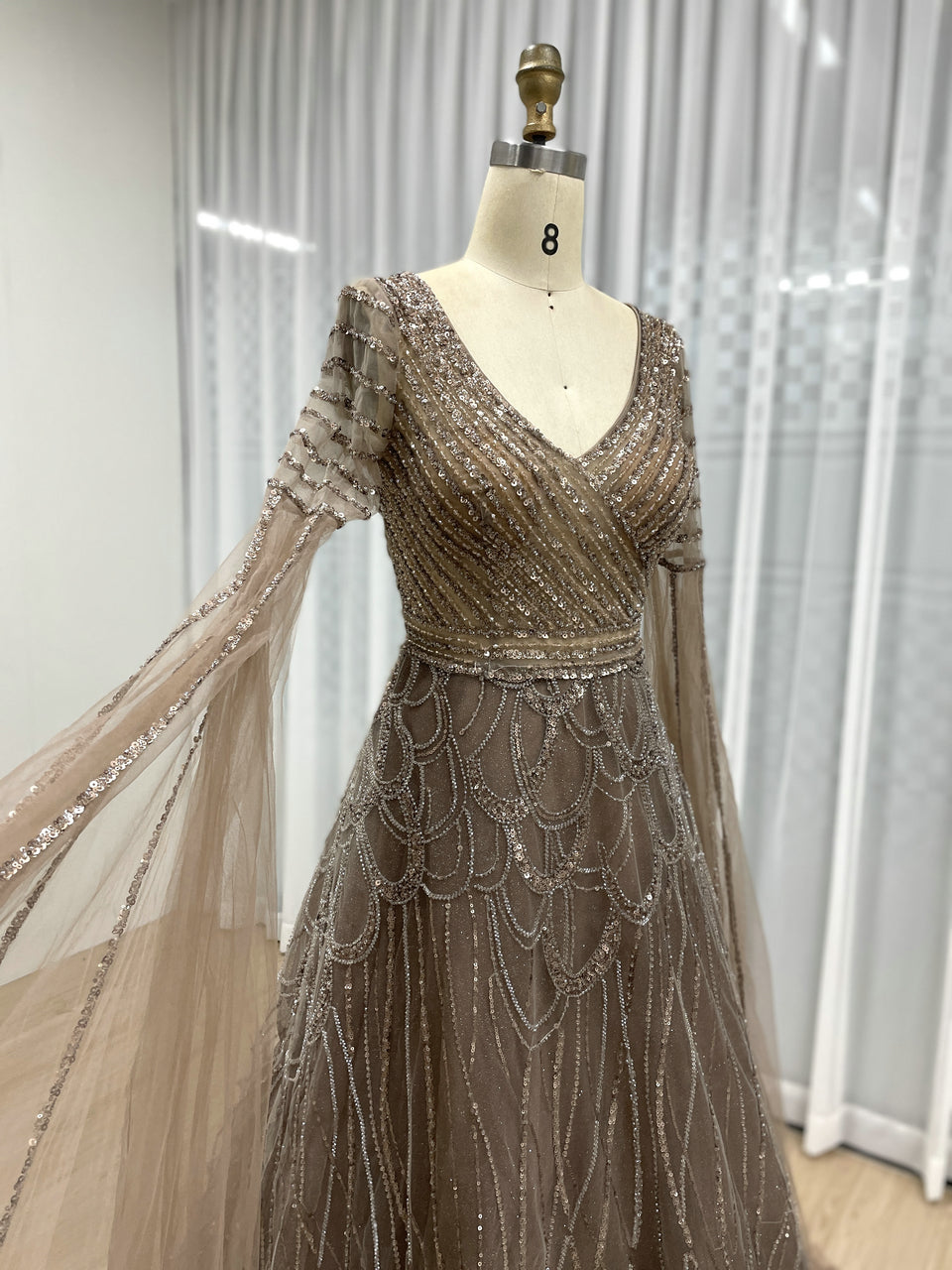Luxury Beading Cape Sleeves A-Line Evening Dress for Elegant Plus Size Mother of the Bride Women MB40289