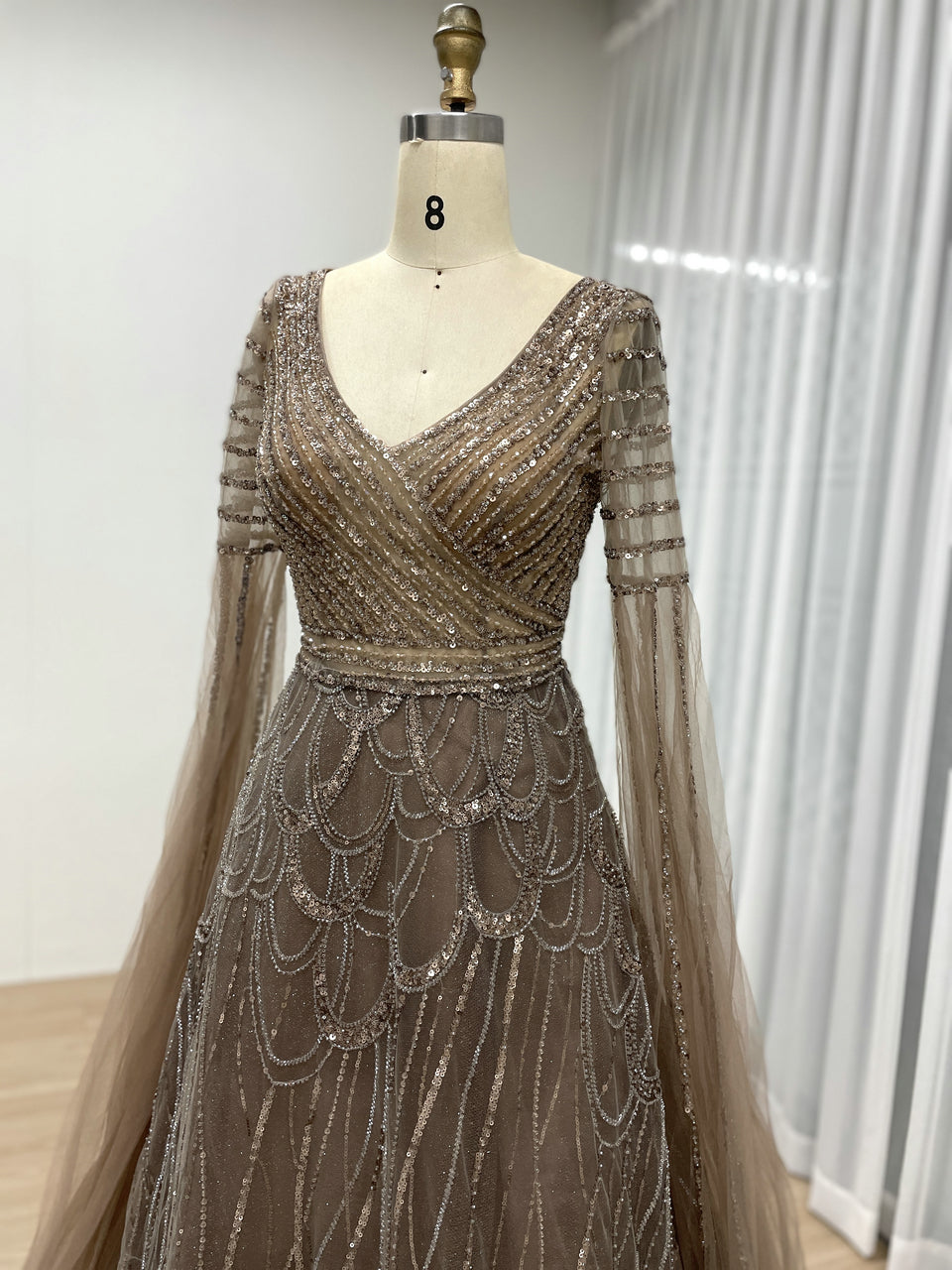 Luxury Beading Cape Sleeves A-Line Evening Dress for Elegant Plus Size Mother of the Bride Women MB40289