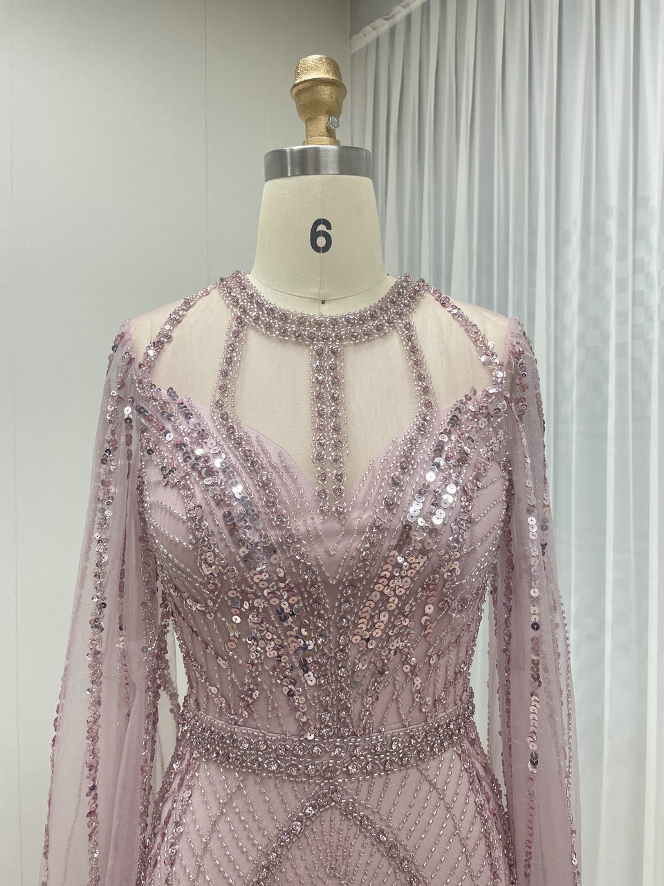 Luxury Beading Cape Long Sleeve CARAMEL Wedding Party Evening Dress MB40291-2