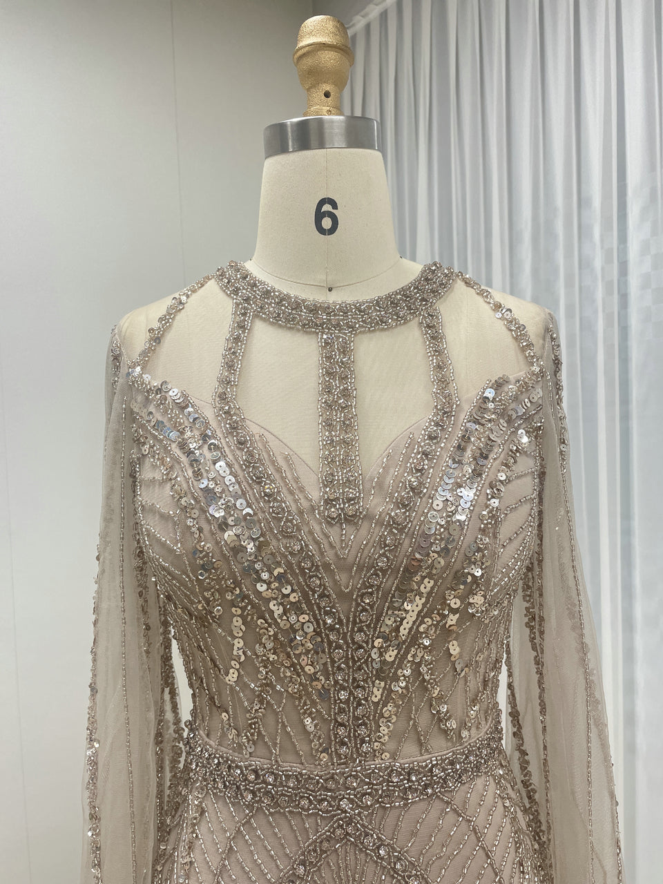 Luxury Beading Cape Long Sleeve CARAMEL Wedding Party Evening Dress MB40291-2