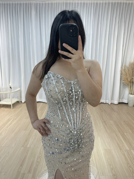 Strapless Crystal Beading High Split Birthday Party Prom Dress MB40296