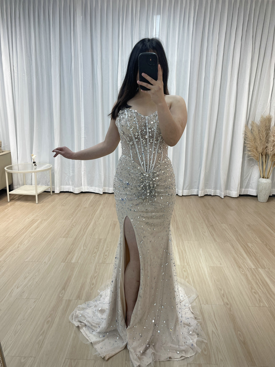 Strapless Crystal Beading High Split Birthday Party Prom Dress MB40296