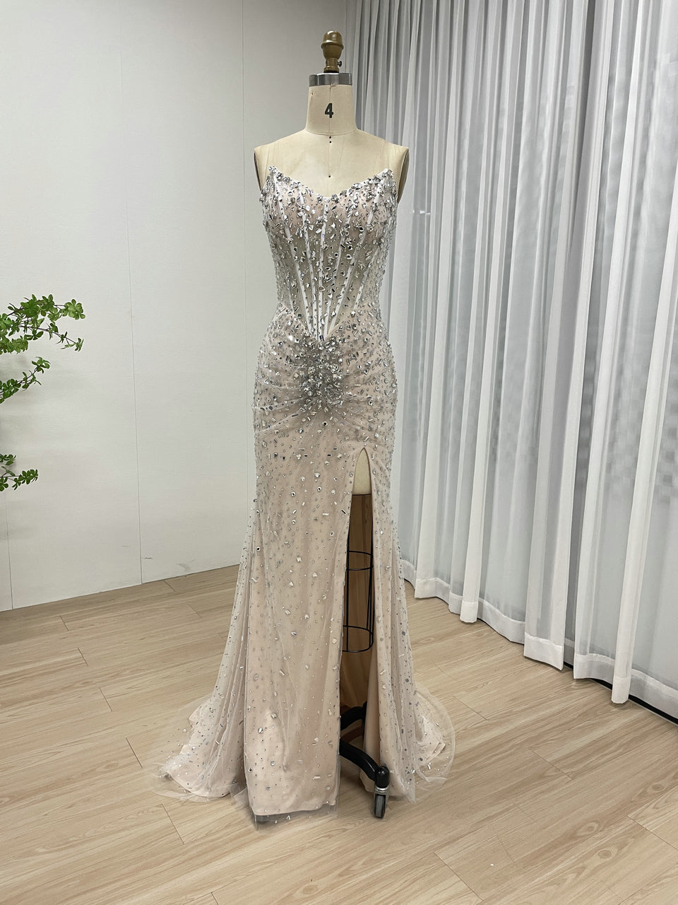 Strapless Crystal Beading High Split Birthday Party Prom Dress MB40296