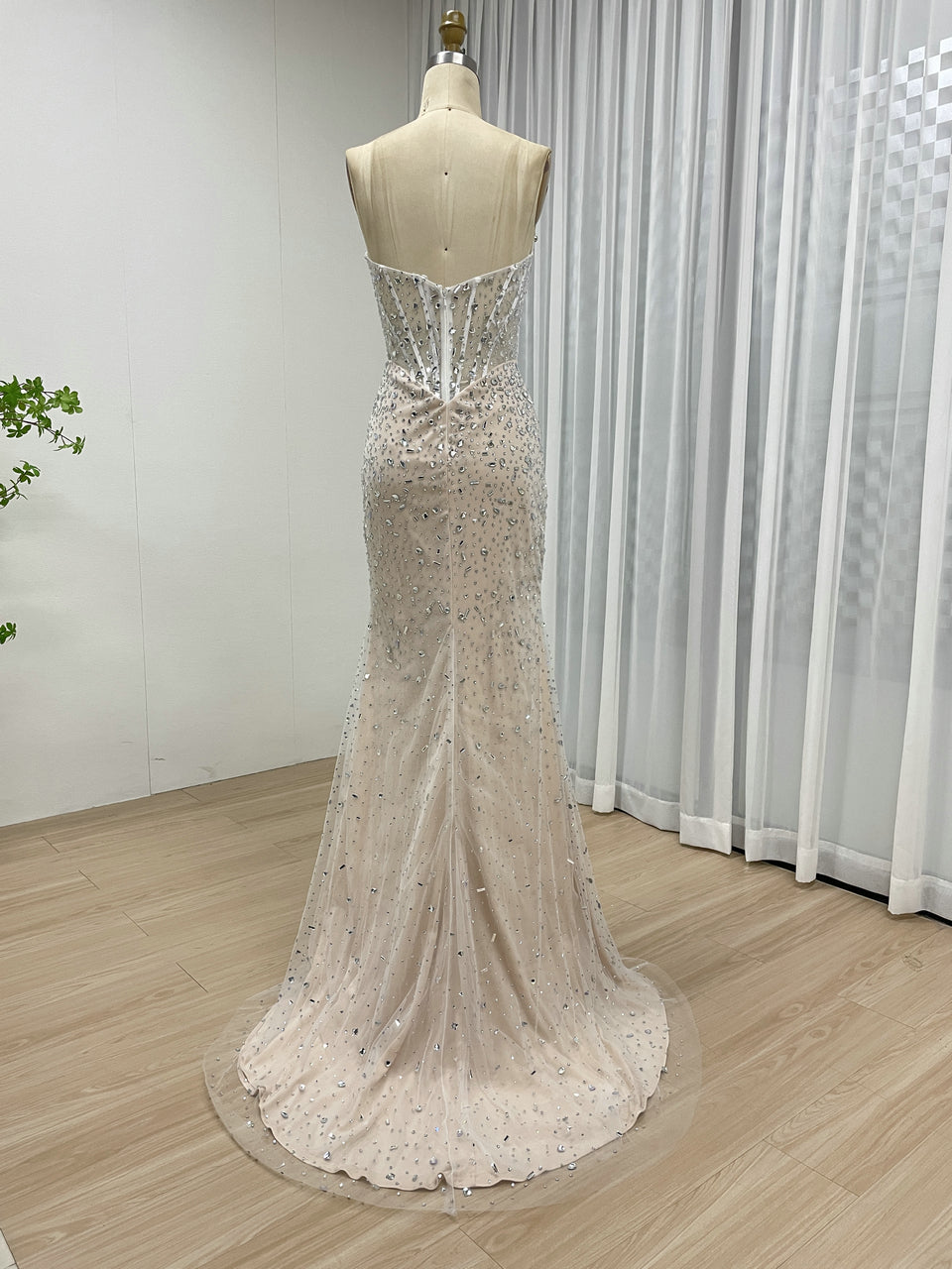 Strapless Crystal Beading High Split Birthday Party Prom Dress MB40296
