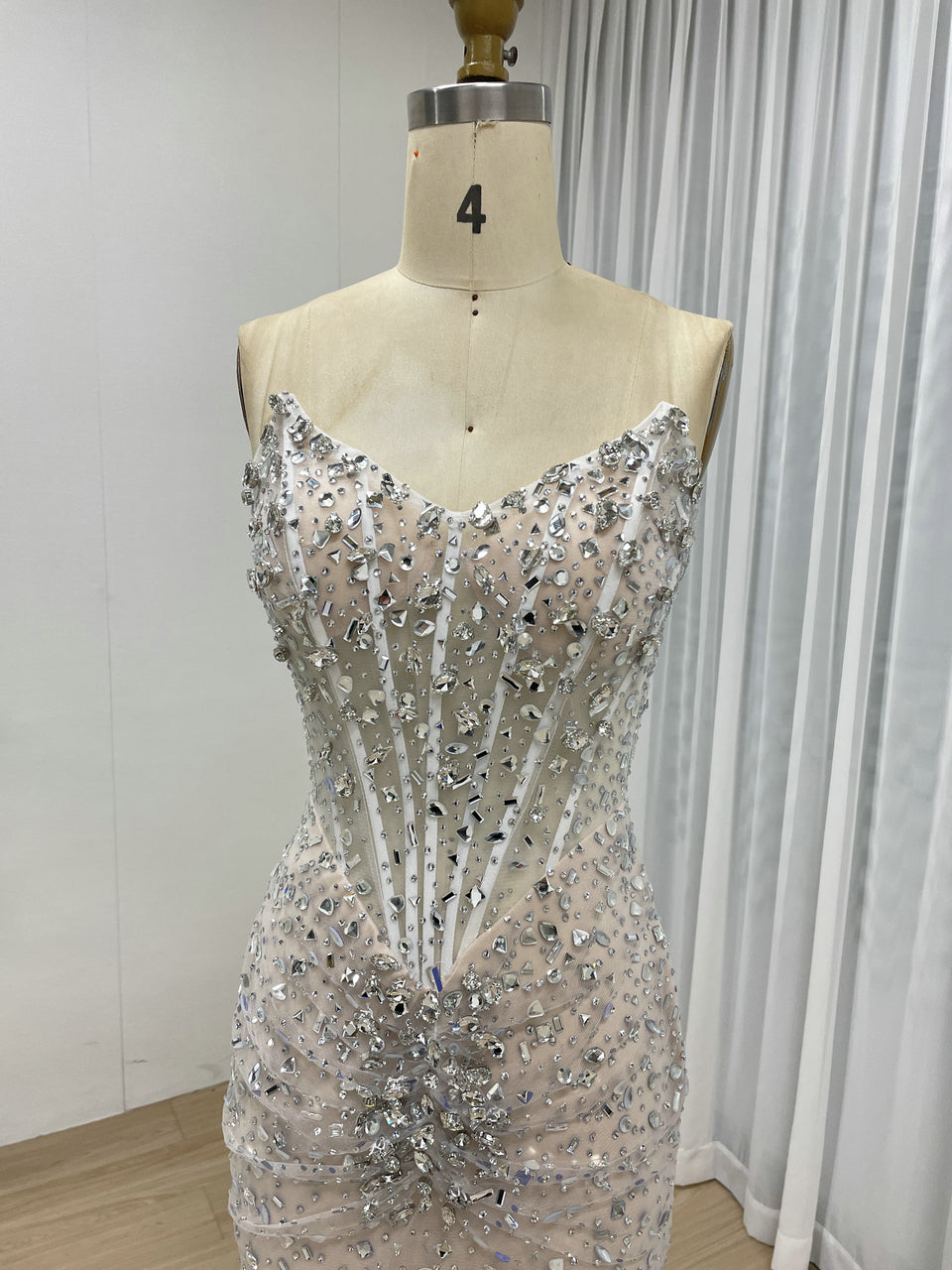 Strapless Crystal Beading High Split Birthday Party Prom Dress MB40296