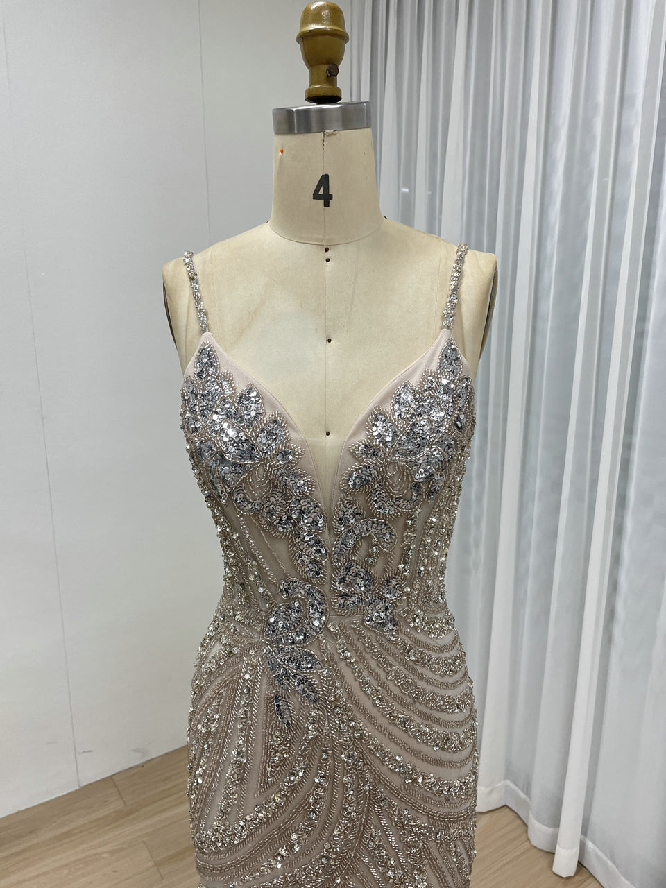 Spaghetti Strap High Split Handmade Beading Evening Dress MB40297
