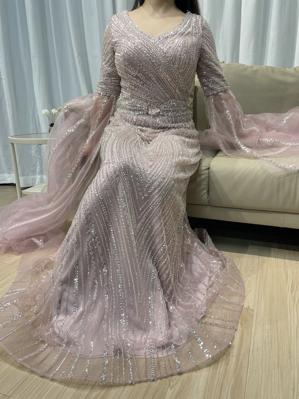 Hot Selling Cape Sleeve Beading Lace A Line Dubai Wedding Party Evening Dress 2025 Mother Dress MB40298