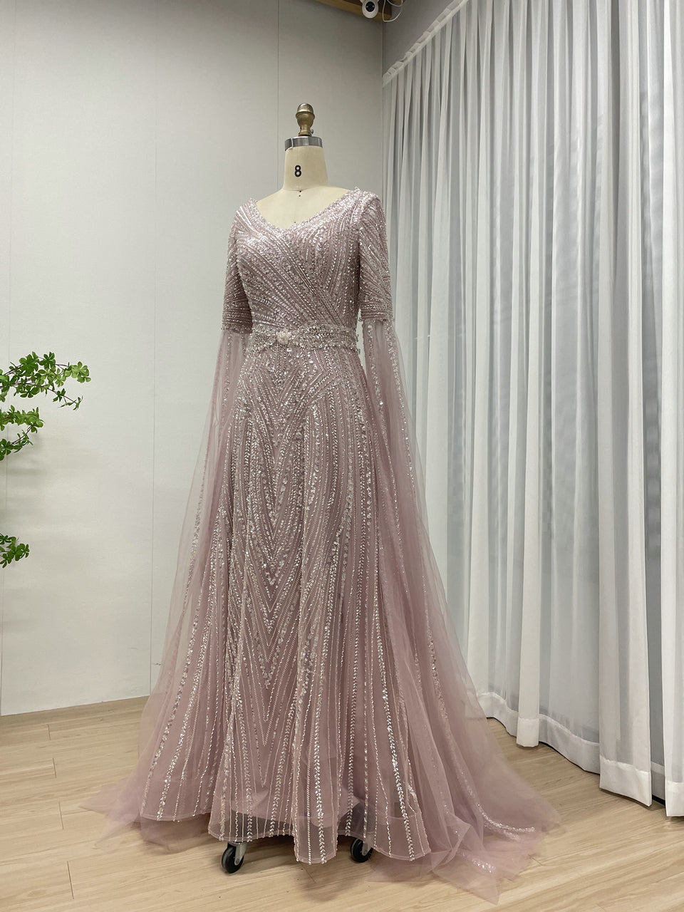 Hot Selling Cape Sleeve Beading Lace A Line Dubai Wedding Party Evening Dress 2025 Mother Dress MB40298