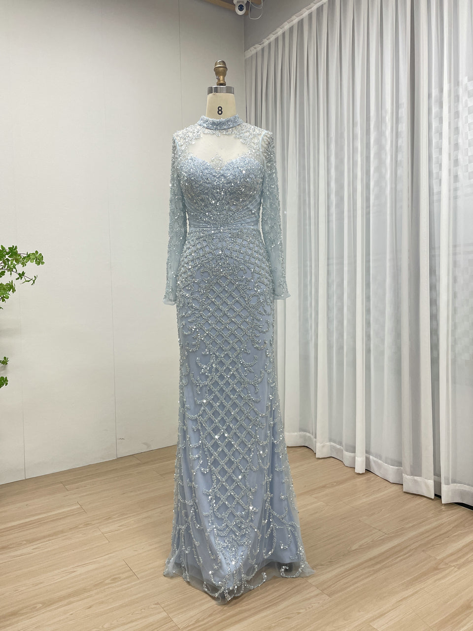 Luxury Handmade Beading Long Sleeve Nude Mother Of Bridal Dress MB40299
