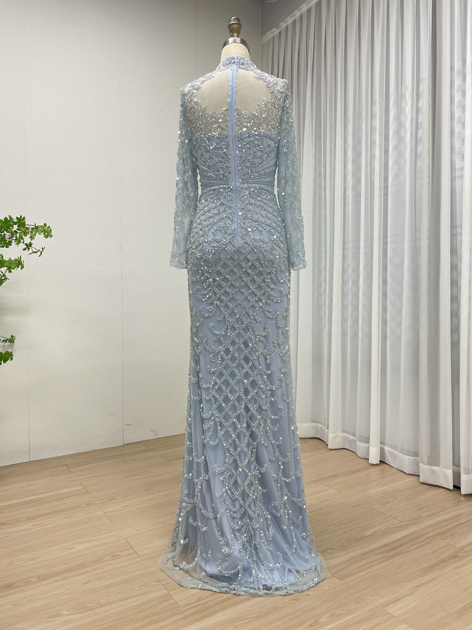 Luxury Handmade Beading Long Sleeve Nude Mother Of Bridal Dress MB40299