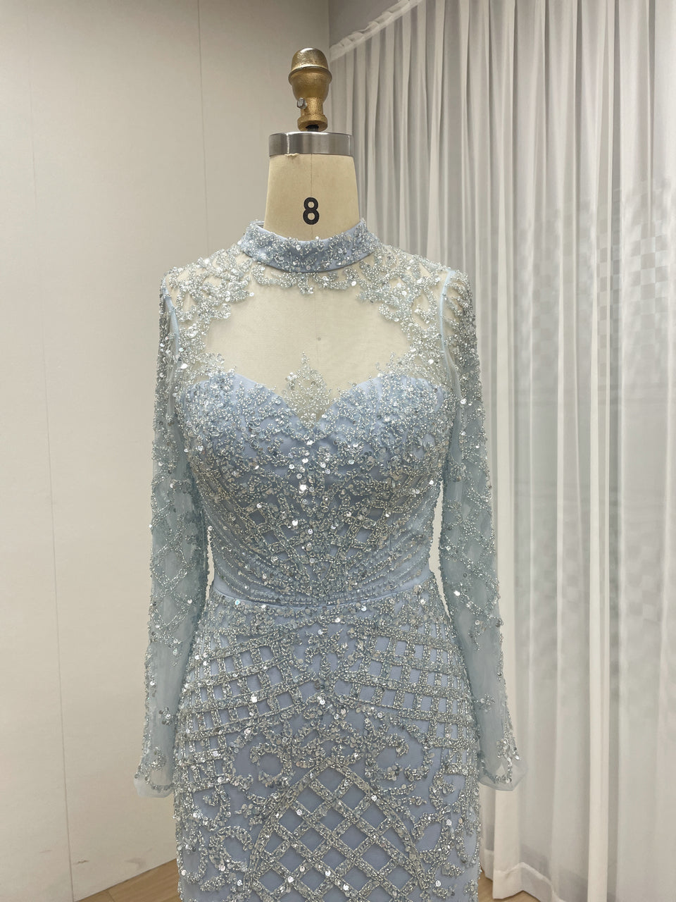 Luxury Handmade Beading Long Sleeve Nude Mother Of Bridal Dress MB40299