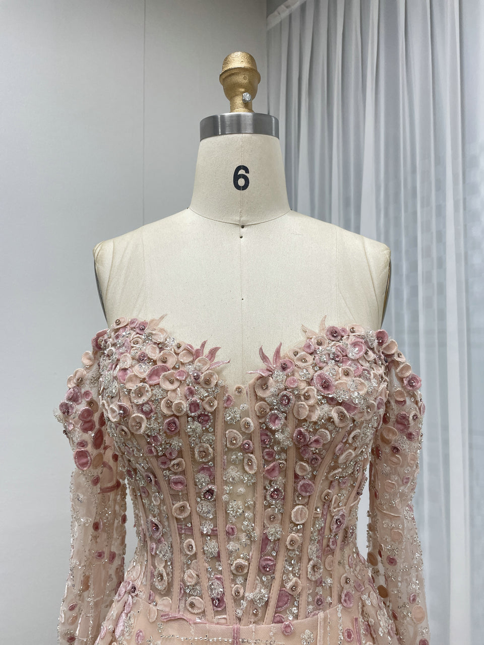 Luxury A-Line Floral Maxi Dress Pink Flowers Decoration Off Shoulder Sweetheart Neckline Party Evening Dress MB40305