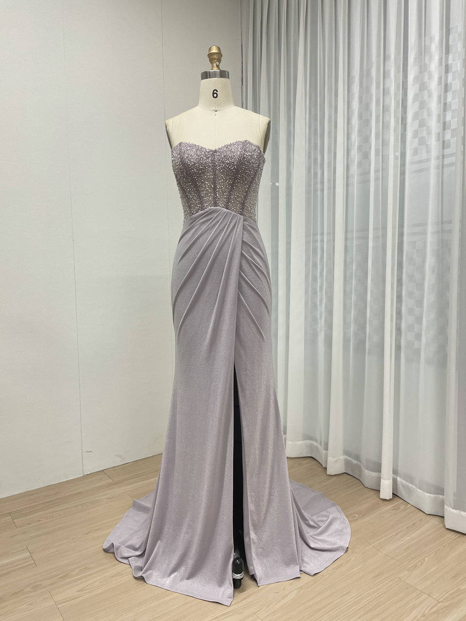 Lavender Sweetheart Pearl Decoration Slit Style Dazzling and Gorgeous Banquet Skirt MB40308