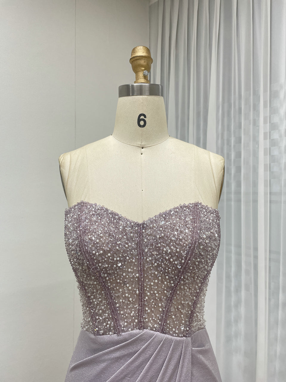 Lavender Sweetheart Pearl Decoration Slit Style Dazzling and Gorgeous Banquet Skirt MB40308