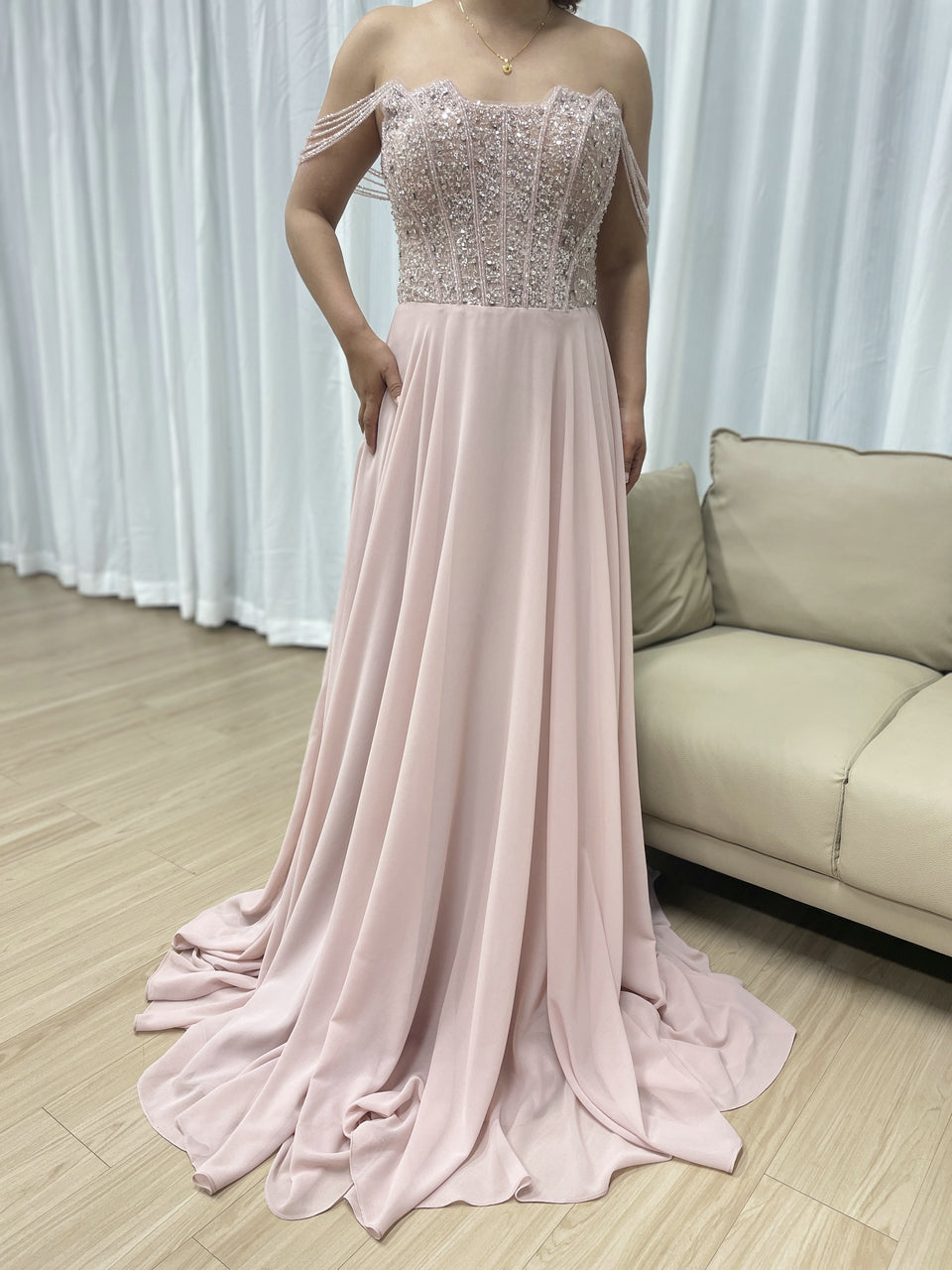 pink Evening Dress Sequins Beading Design Fashionable Off Shoulder Dress Sexy Evening Dress 2025 MB40310