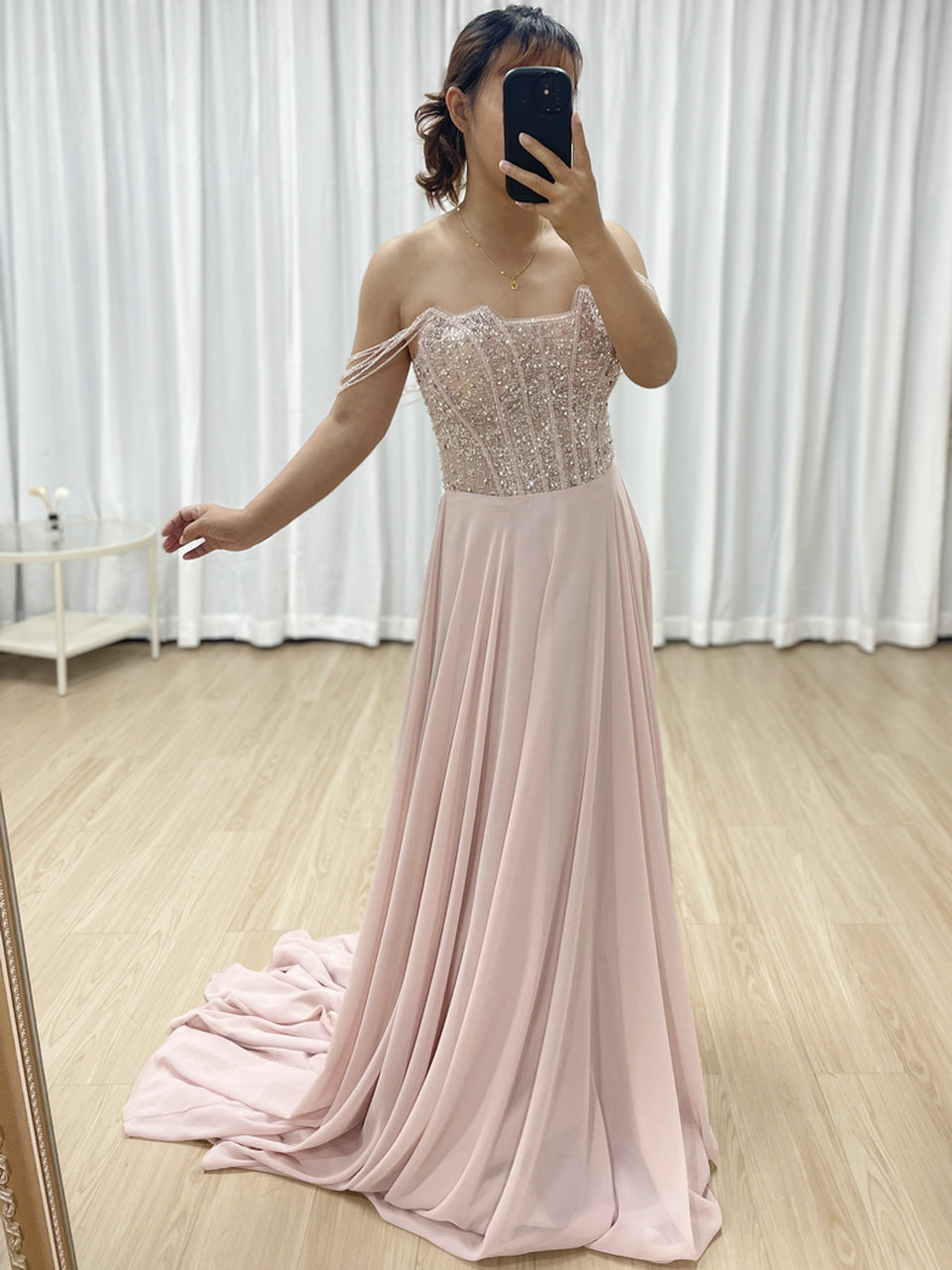 pink Evening Dress Sequins Beading Design Fashionable Off Shoulder Dress Sexy Evening Dress 2025 MB40310