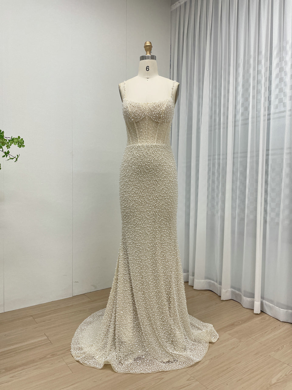 Gorgeous Spahetti Strap Mermaid Evening Pearl Dress | Removable Halter Neck Cape Wedding Party Dress MB40312