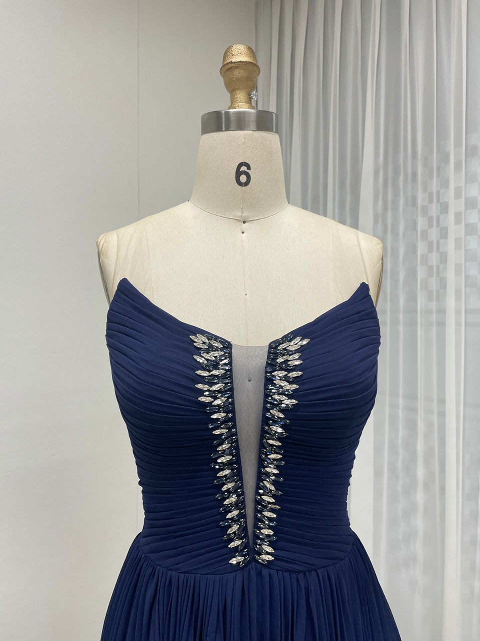 Sexy V Neck beading Blue Muslim Long Sleeve Dress With Detachable Cap Sleeve MB40313