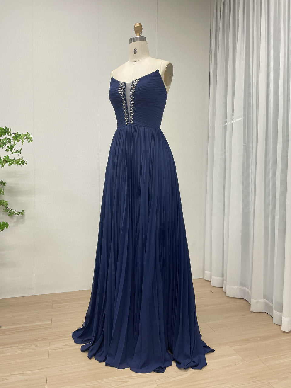 Sexy V Neck beading Blue Muslim Long Sleeve Dress With Detachable Cap Sleeve MB40313
