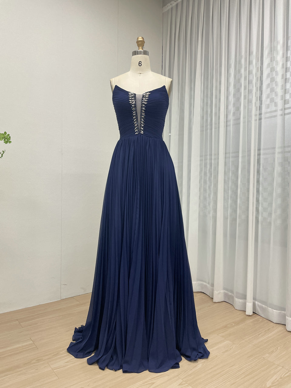 Sexy V Neck beading Blue Muslim Long Sleeve Dress With Detachable Cap Sleeve MB40313