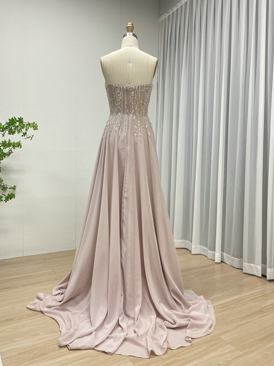 Pink Floral Embellished a Line Gown With Exquisite Beaded Embroidery and Detachable Cap Sleeve MB40325