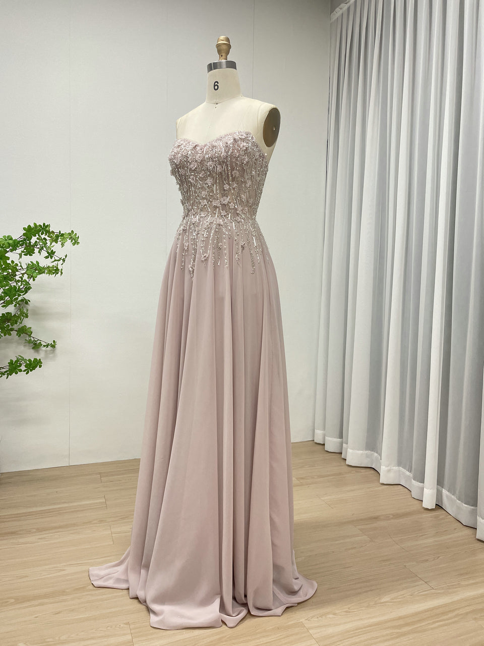 Pink Floral Embellished a Line Gown With Exquisite Beaded Embroidery and Detachable Cap Sleeve MB40325