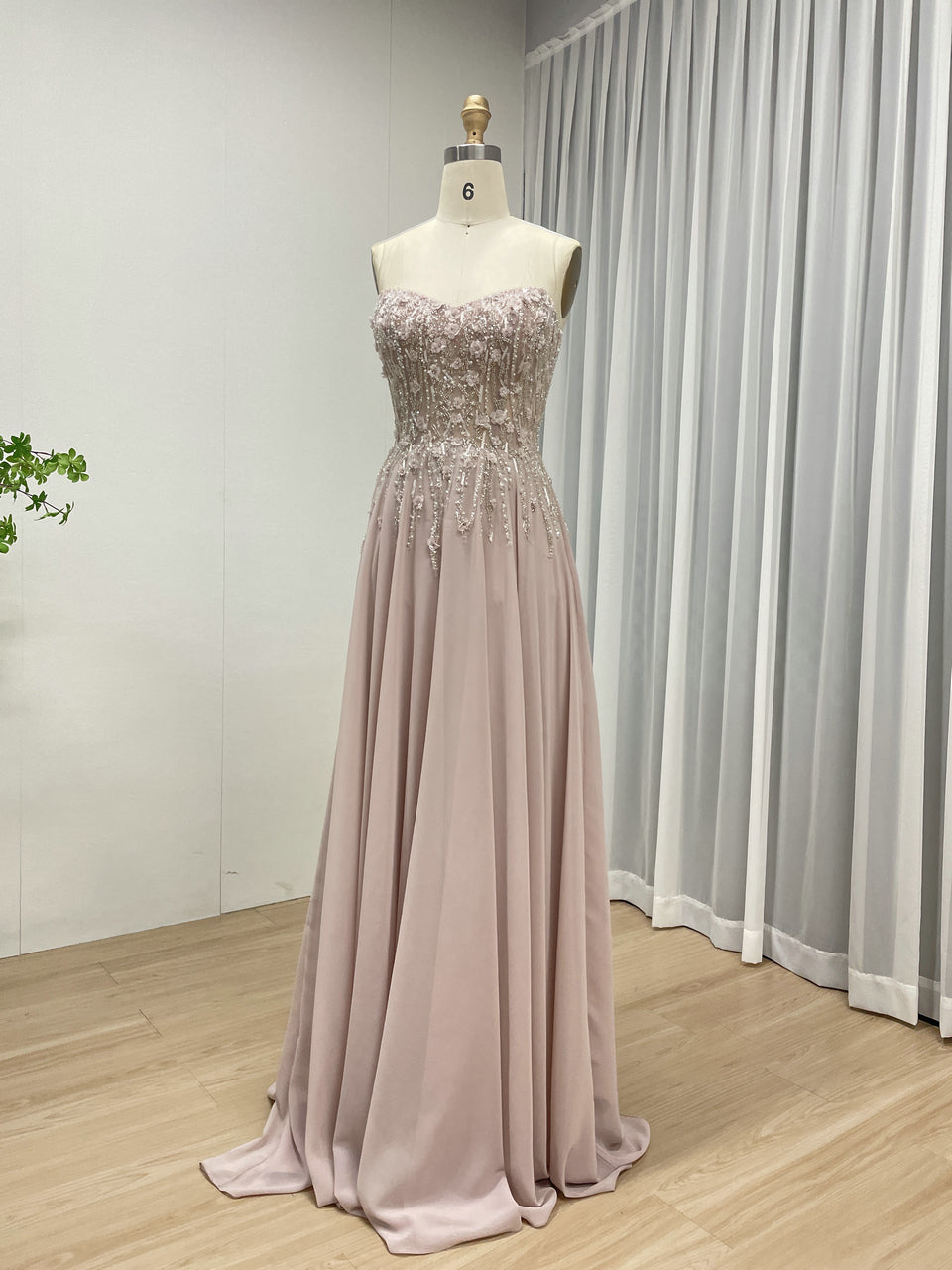 Pink Floral Embellished a Line Gown With Exquisite Beaded Embroidery and Detachable Cap Sleeve MB40325