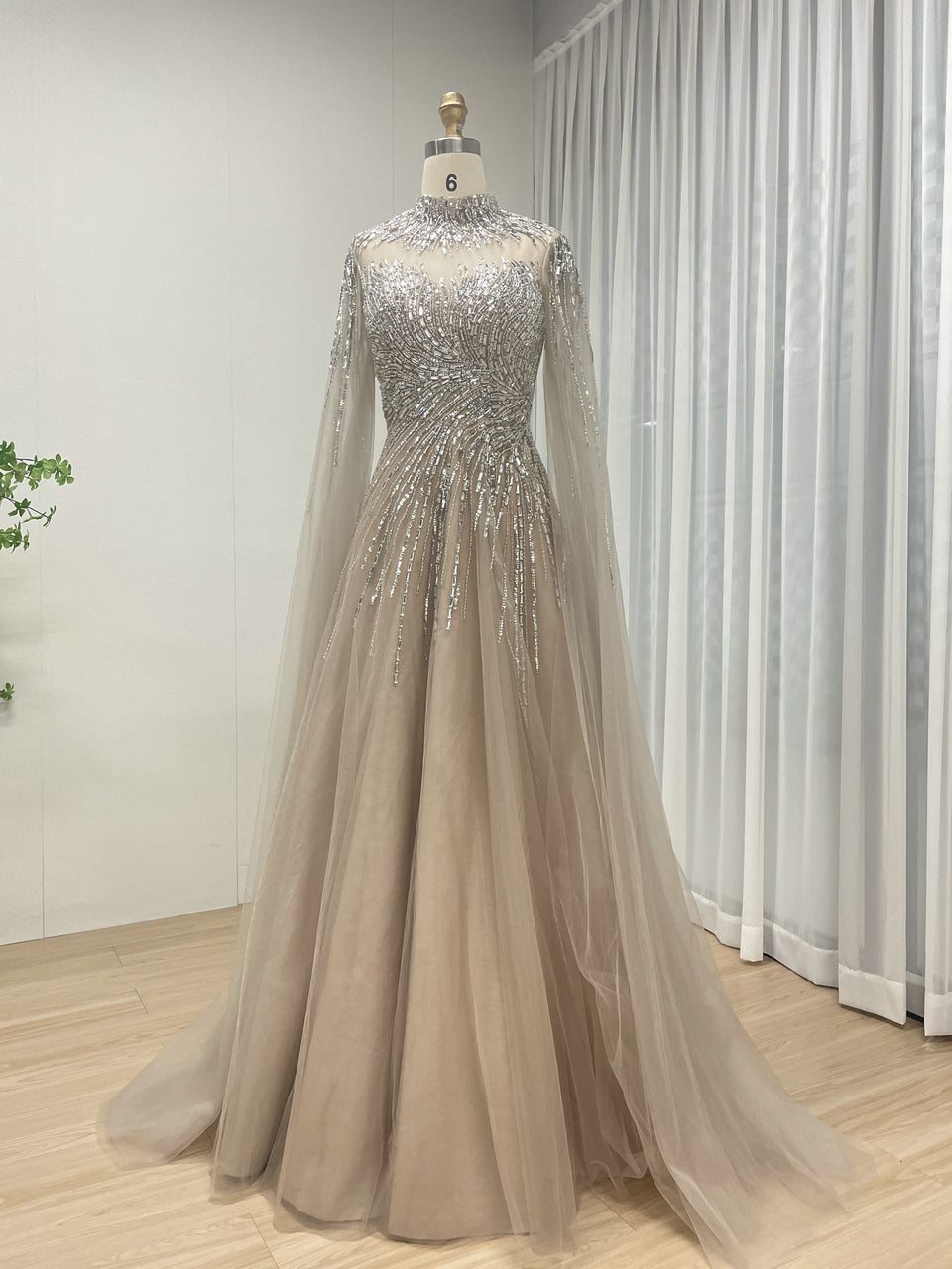 A Line Mother of the Bride Dress With Exquisite Beaded Sequin Embroidery and Graceful Cap Sleeve MB40326