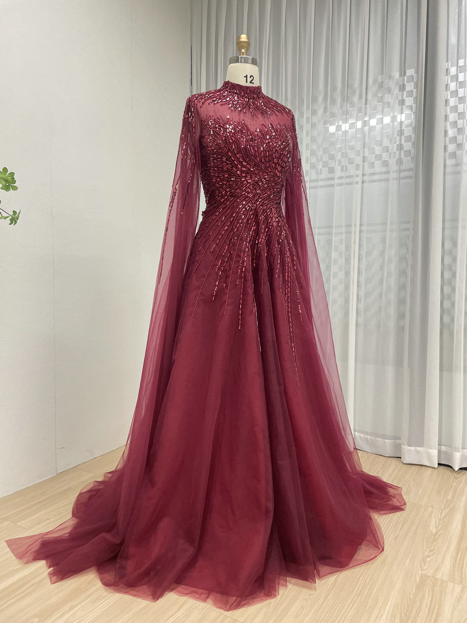 A Line Mother of the Bride Dress With Exquisite Beaded Sequin Embroidery and Graceful Cap Sleeve MB40326