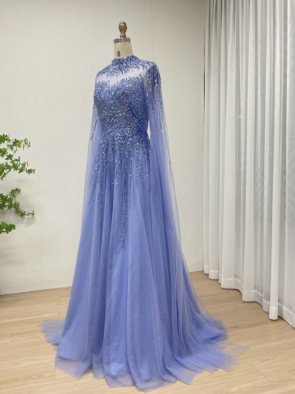 A Line Mother of the Bride Dress With Exquisite Beaded Sequin Embroidery and Graceful Cap Sleeve MB40326