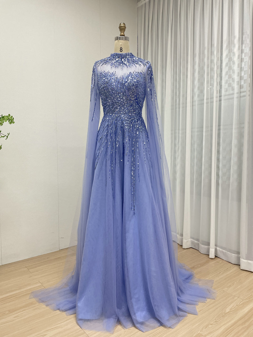 A Line Mother of the Bride Dress With Exquisite Beaded Sequin Embroidery and Graceful Cap Sleeve MB40326