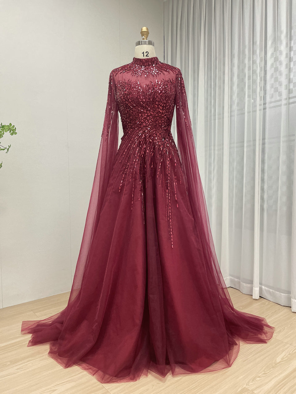 A Line Mother of the Bride Dress With Exquisite Beaded Sequin Embroidery and Graceful Cap Sleeve MB40326
