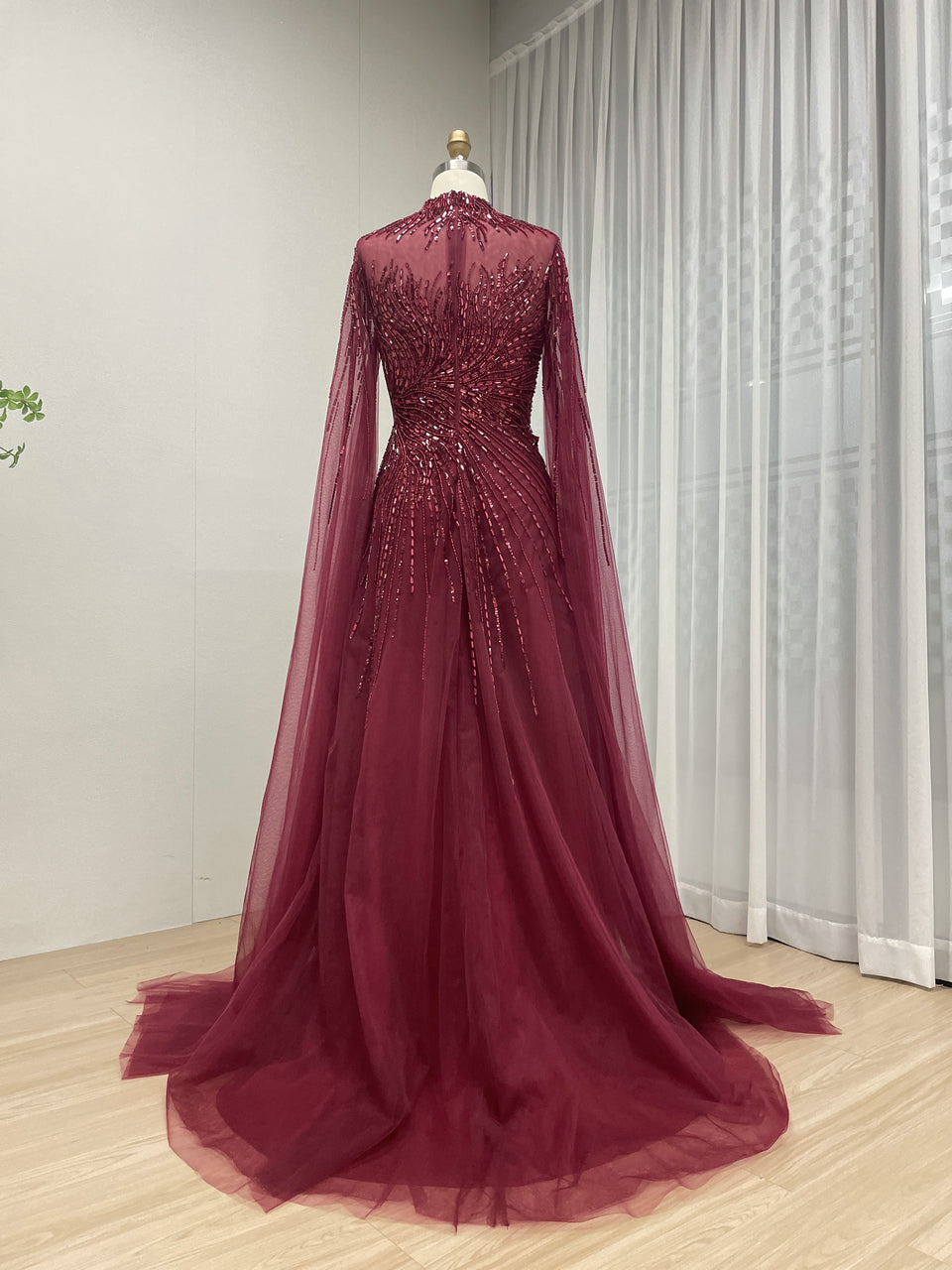 A Line Mother of the Bride Dress With Exquisite Beaded Sequin Embroidery and Graceful Cap Sleeve MB40326