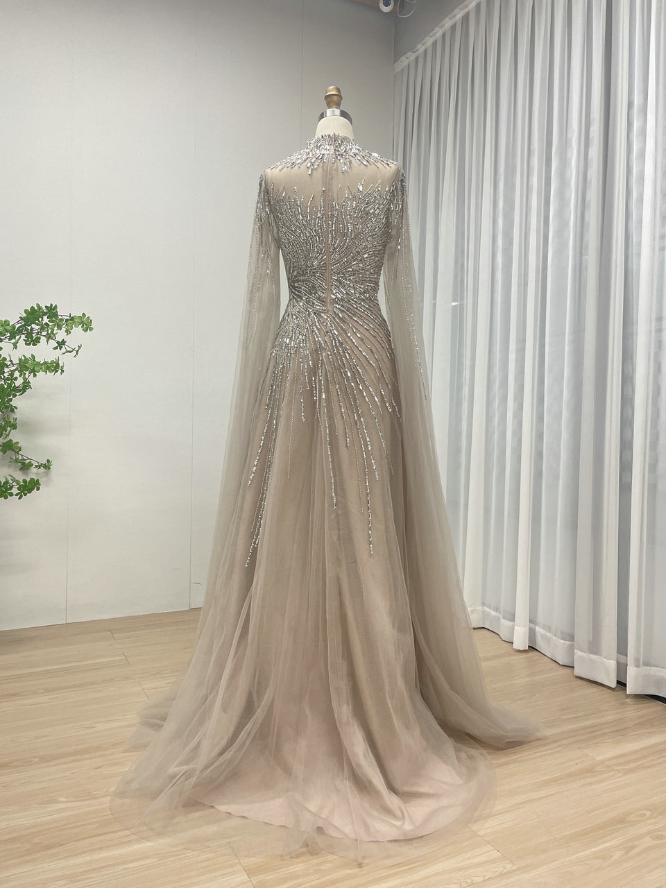 A Line Mother of the Bride Dress With Exquisite Beaded Sequin Embroidery and Graceful Cap Sleeve MB40326