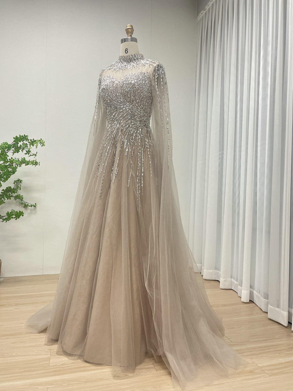 A Line Mother of the Bride Dress With Exquisite Beaded Sequin Embroidery and Graceful Cap Sleeve MB40326