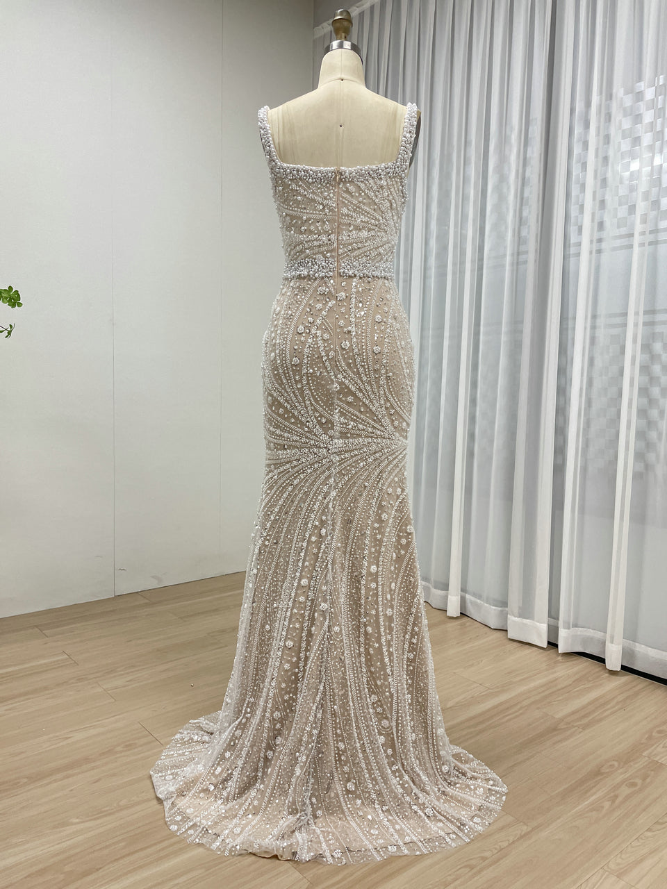 Hot Selling Spaghetti Strap Beading Lace Mermaid Fitted Wedding Party Evening Dress MB40328