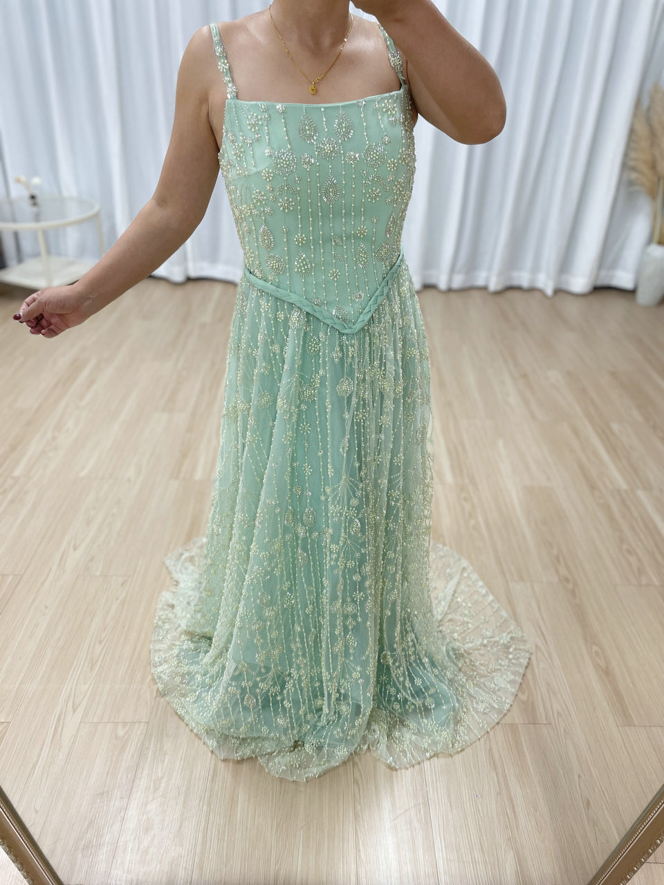 Luxury a Line Spaghetti Strap Evening Gown With Beautiful Exquisite Beaded Suitable for Prom MB40345