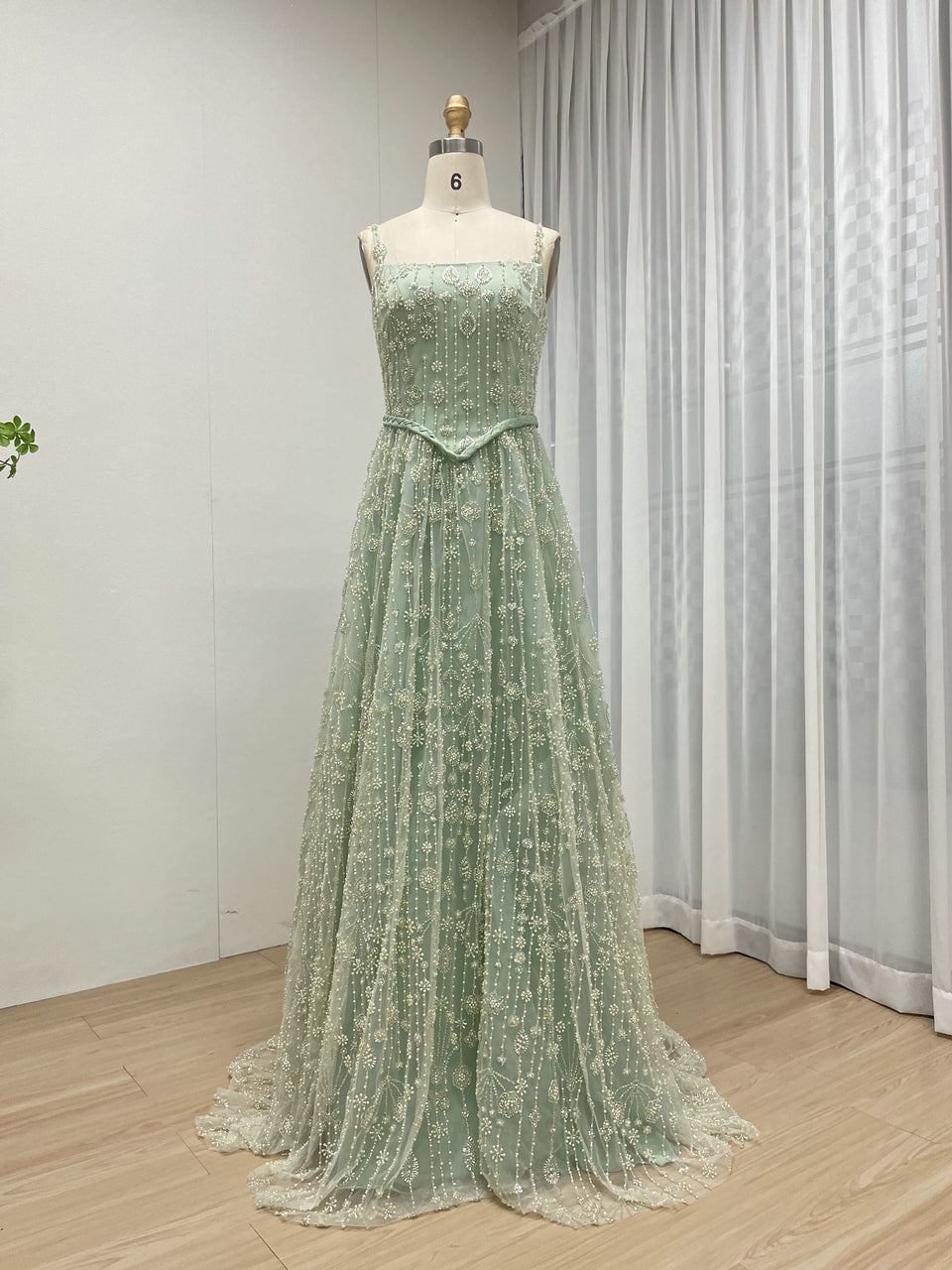 Luxury a Line Spaghetti Strap Evening Gown With Beautiful Exquisite Beaded Suitable for Prom MB40345