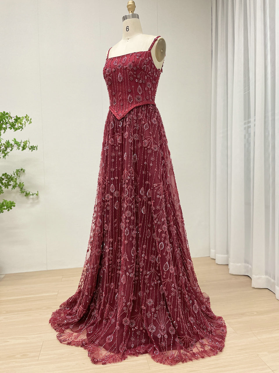 Luxury a Line Spaghetti Strap Evening Gown With Beautiful Exquisite Beaded Suitable for Prom MB40345