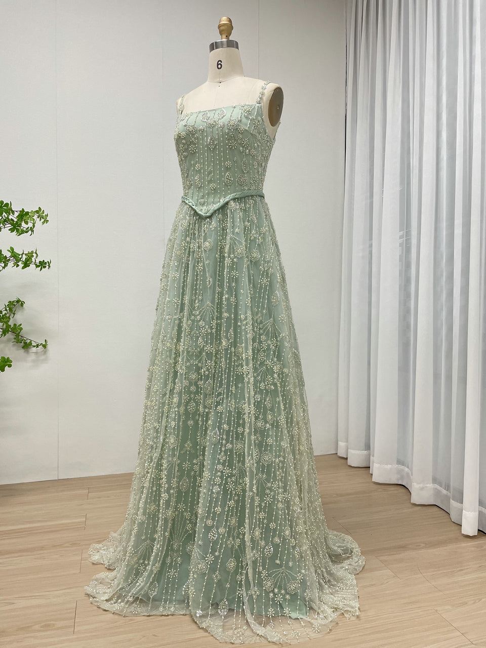 Luxury a Line Spaghetti Strap Evening Gown With Beautiful Exquisite Beaded Suitable for Prom MB40345